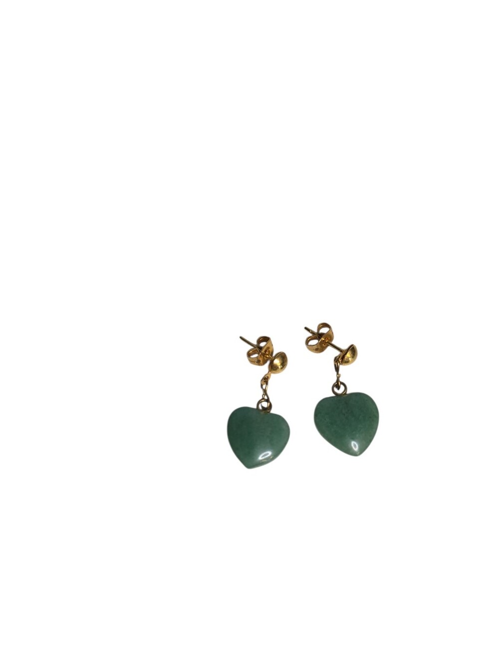Vintage Gold Tone Jade Hearts Dangle Earrings